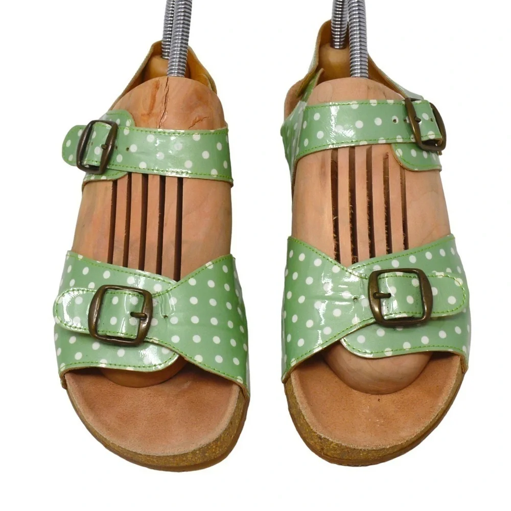 PePe Leather Mint & White Polka Dot Sandals‎ Birkie Style Footbed Size 39 (8.5)